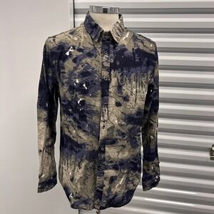PARKLEES DESIGN Long Sleeve Button Down Shirt Size L Abstract ART LINEN COTTON